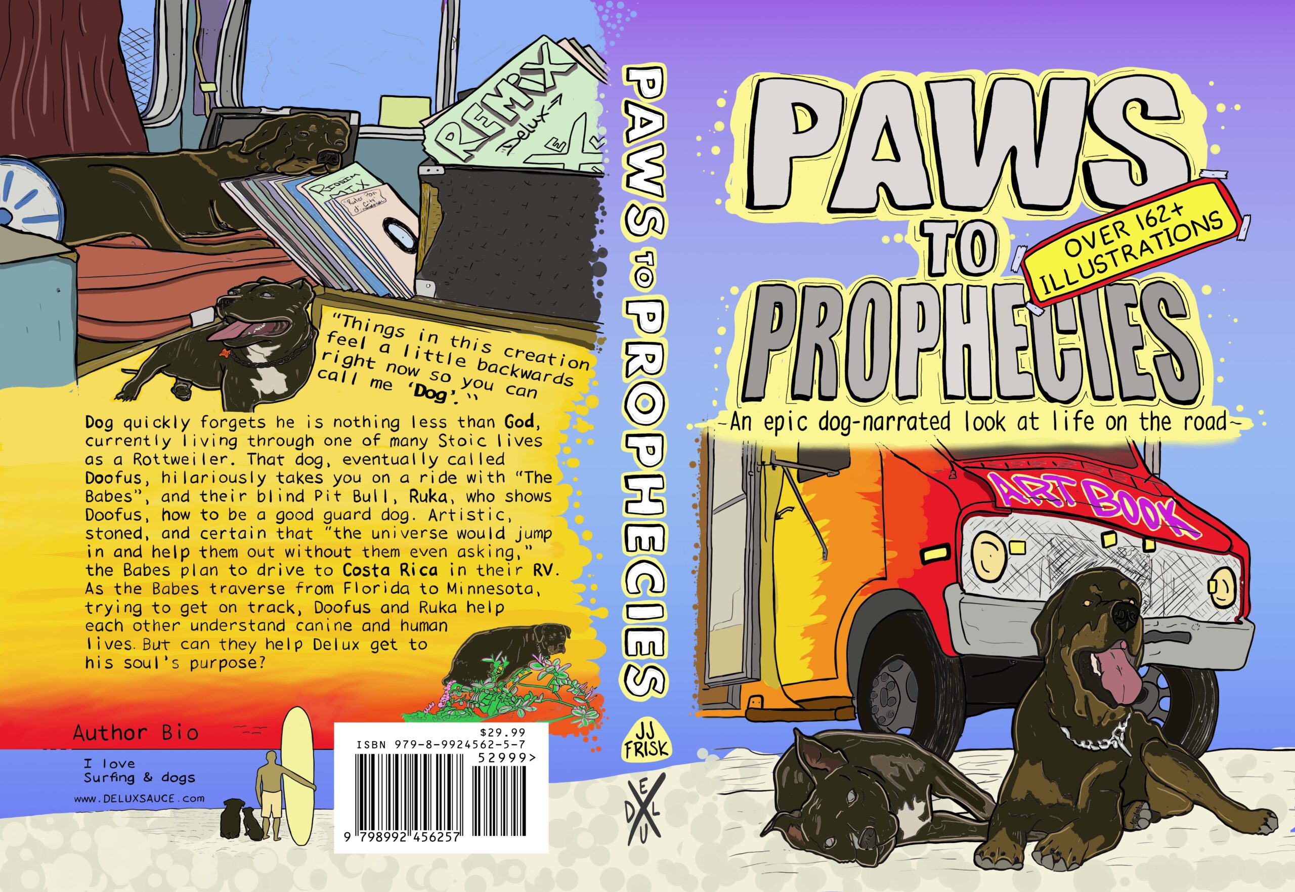1.0 color illustrated paperback cover paws to prophecies an epic dog narrated look at life on the road with barcode copy 2